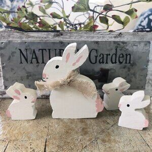 4 Wooden Bunny Figures Mama & Babies Handmade